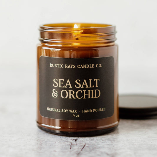 Sea Salt & Orchid Soy Candle - Amber Jar - 9 oz