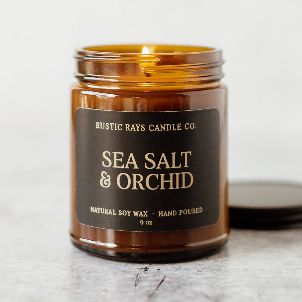 Sea Salt & Orchid Soy Candle - Amber Jar - 9 oz