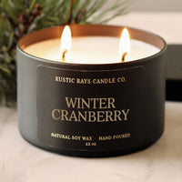 Winter Cranberry Soy Candle - Winter Candle - Black Tin-12oz